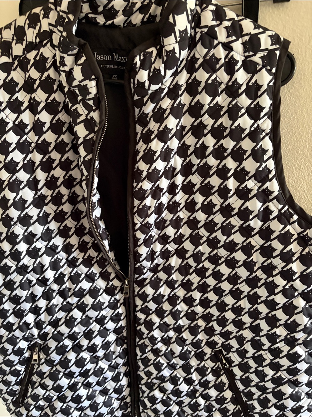 jason maxwell Black and White Houndstooth Quilted Vest